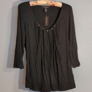 WHBM XL black 3/4 sleeve with metal neck detail